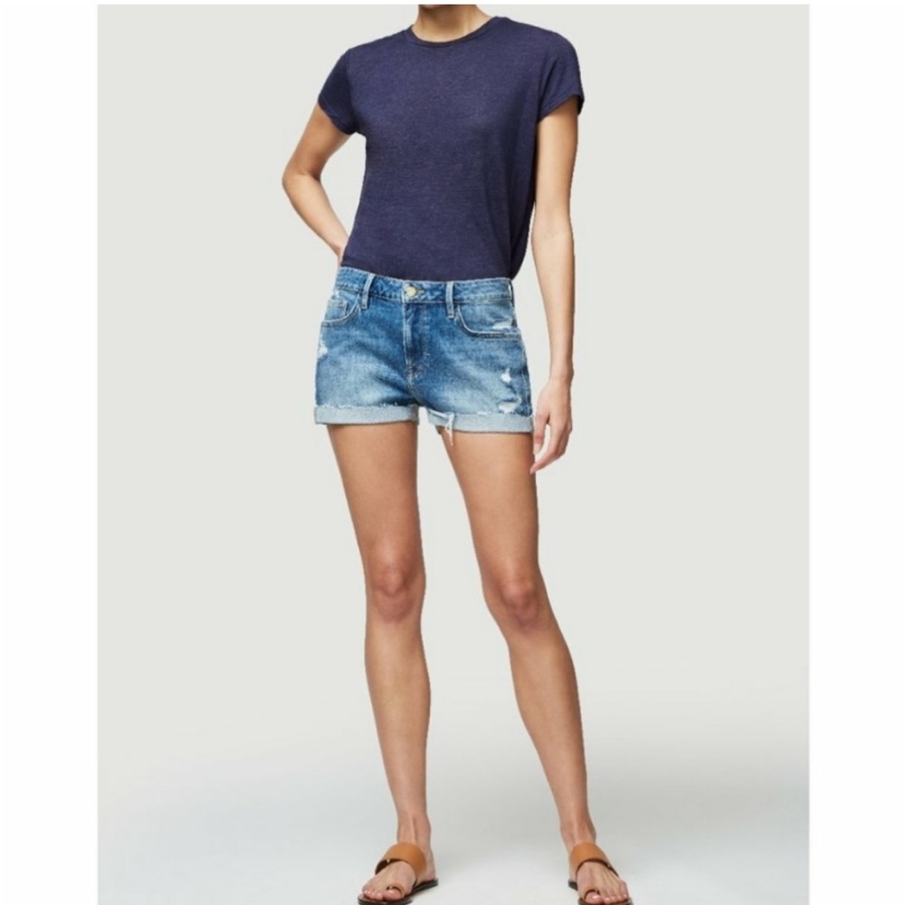 FRAME Le Grand Garcon‎ Short Distressed Hemmed High Rise Medium Wash Size 31